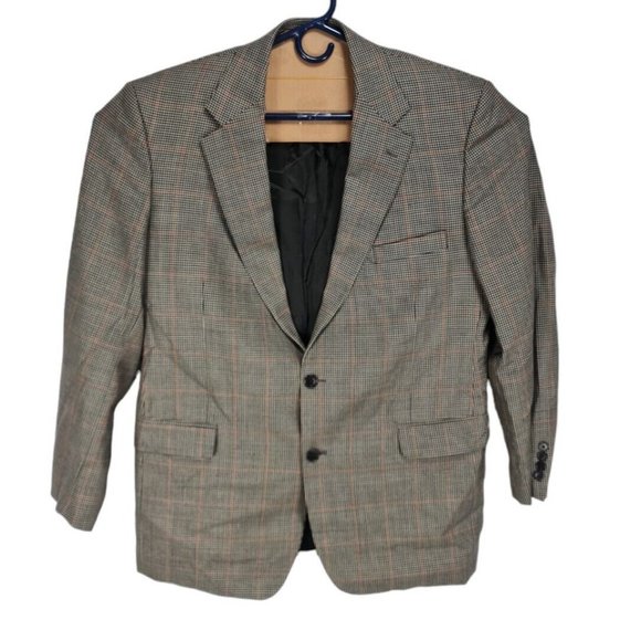 BROOKS BROTHERS Mens Blazer Jacket Size 44L Brown Windowpane Plaid Button298P